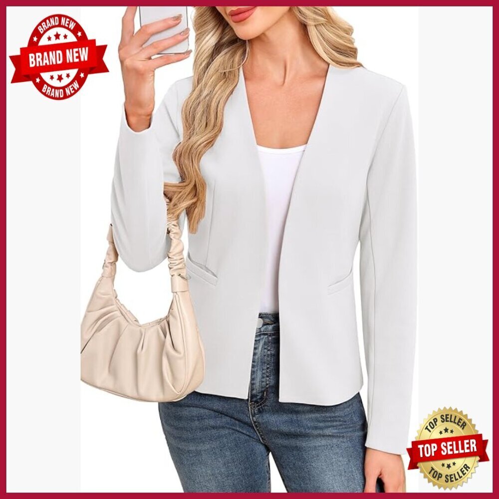 Stretchy Full Lined Blazer Open Front Long Sleeve Work Office Jacket Pockets